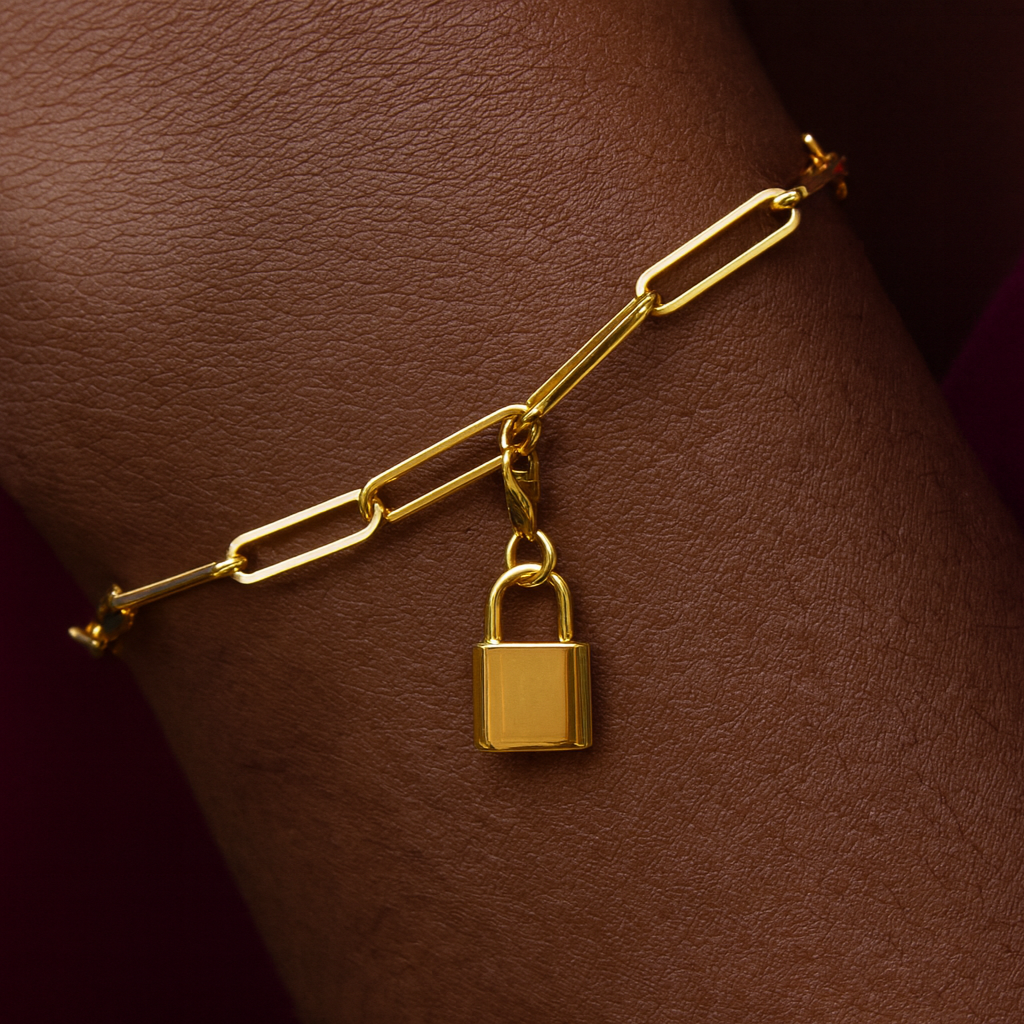 18k Gold Vermeil-UNBREAKABLE Chain Link Bracelet with Mini Padlock