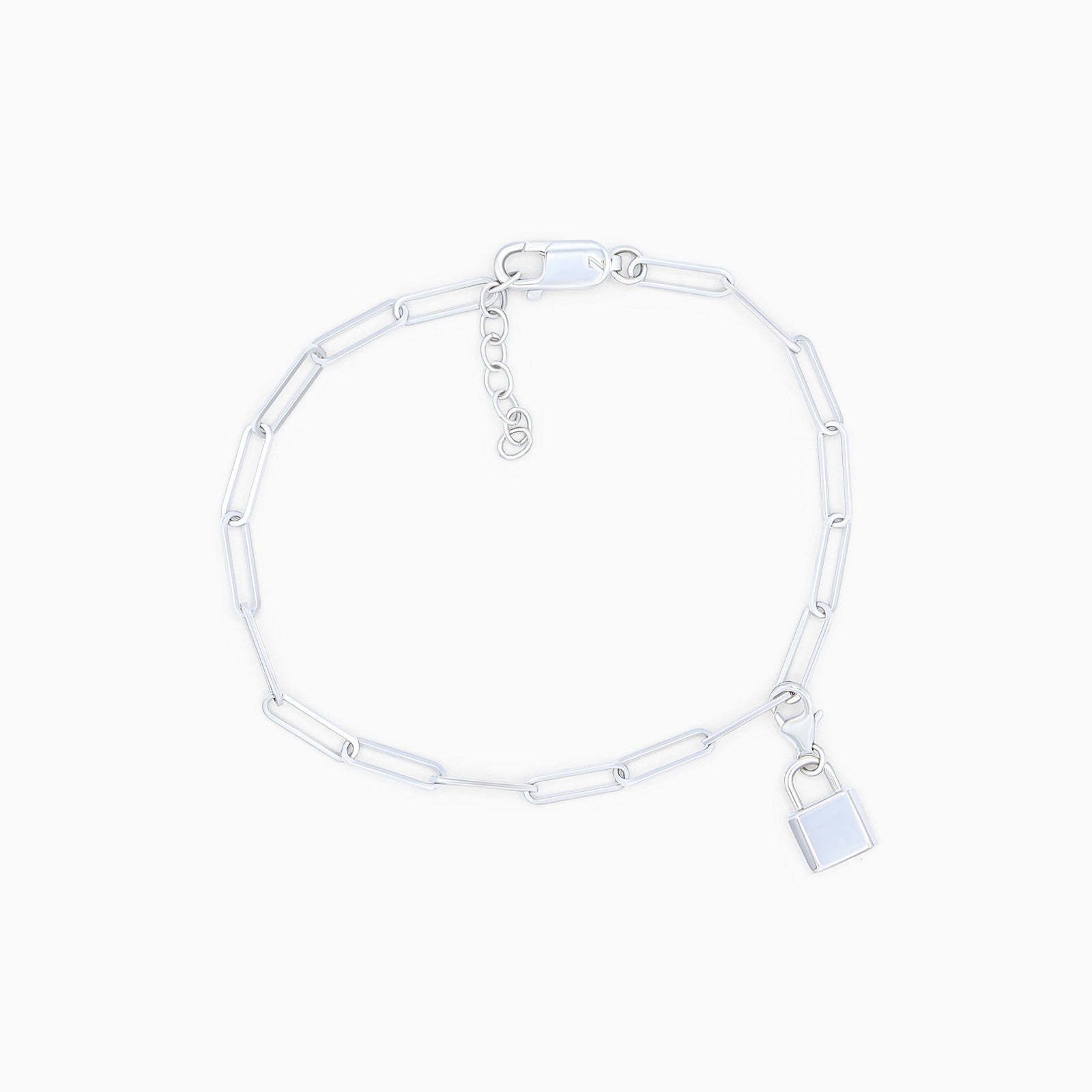 Sterling Silver (With Rhodium Protection)-UNBREAKABLE Chain Link Bracelet with Mini Padlock
