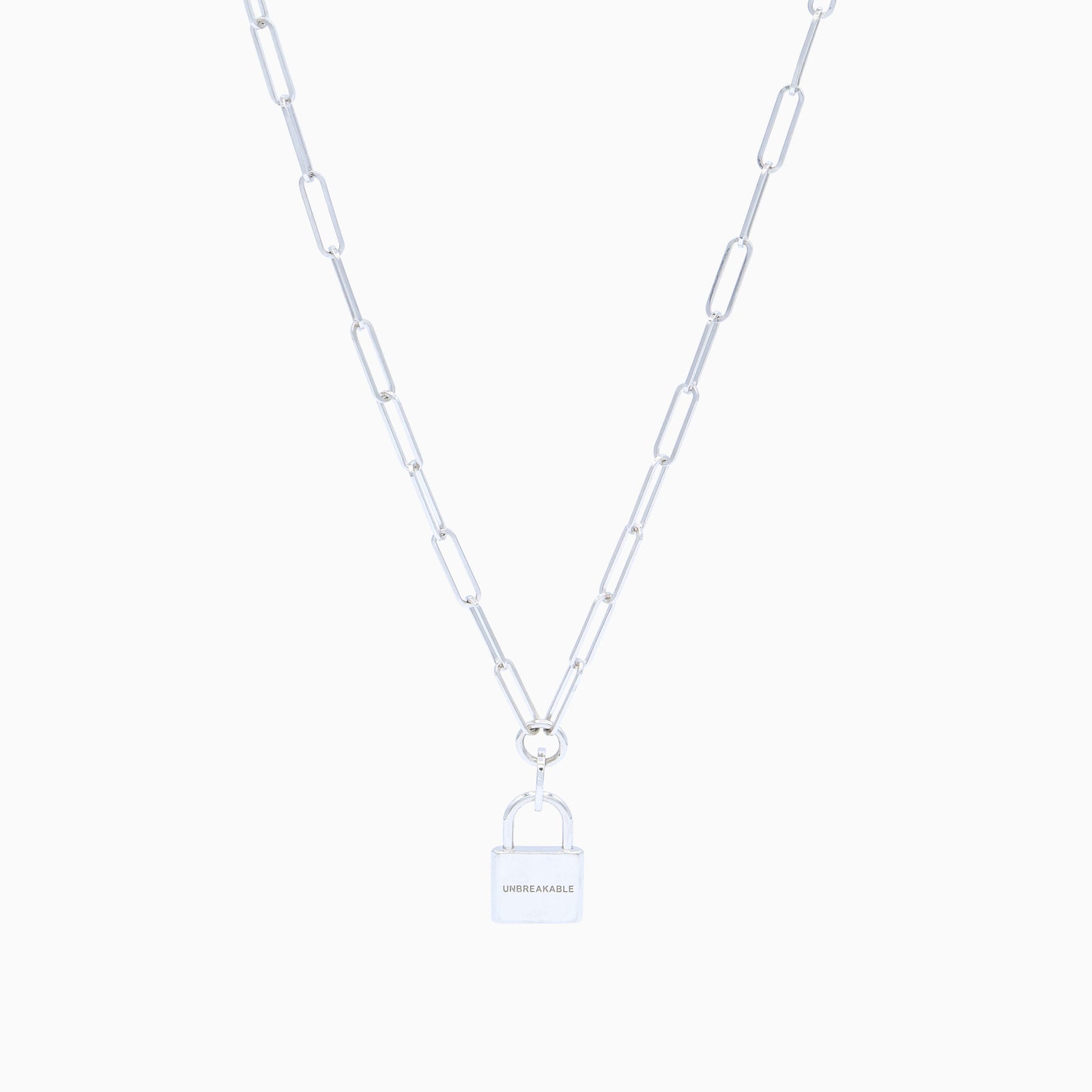 Sterling Silver (With Rhodium Protection)-UNBREAKABLE Chain Link Necklace With Padlock