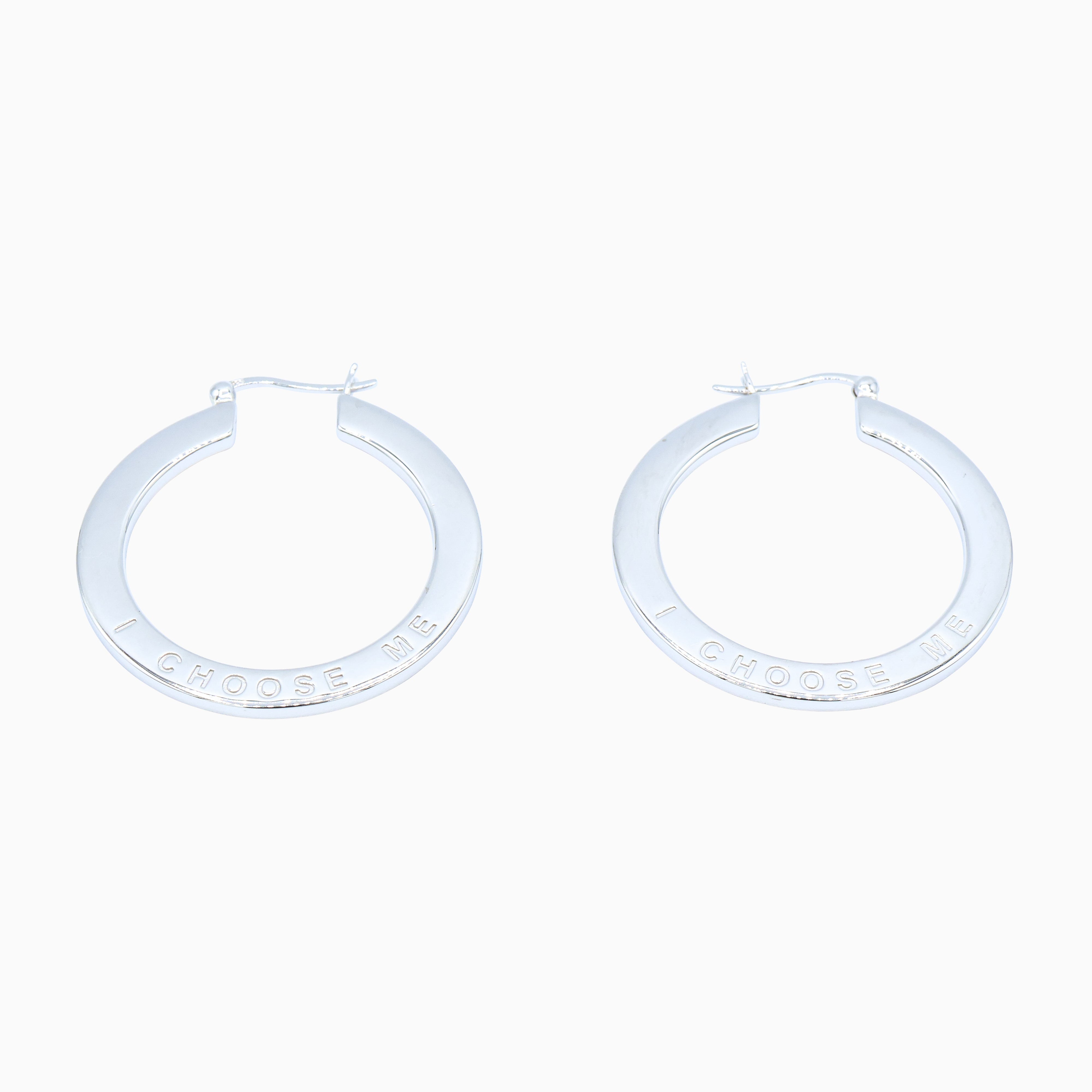 Sterling Silver (With Rhodium Protection)-I CHOOSE ME Hoop Earrings