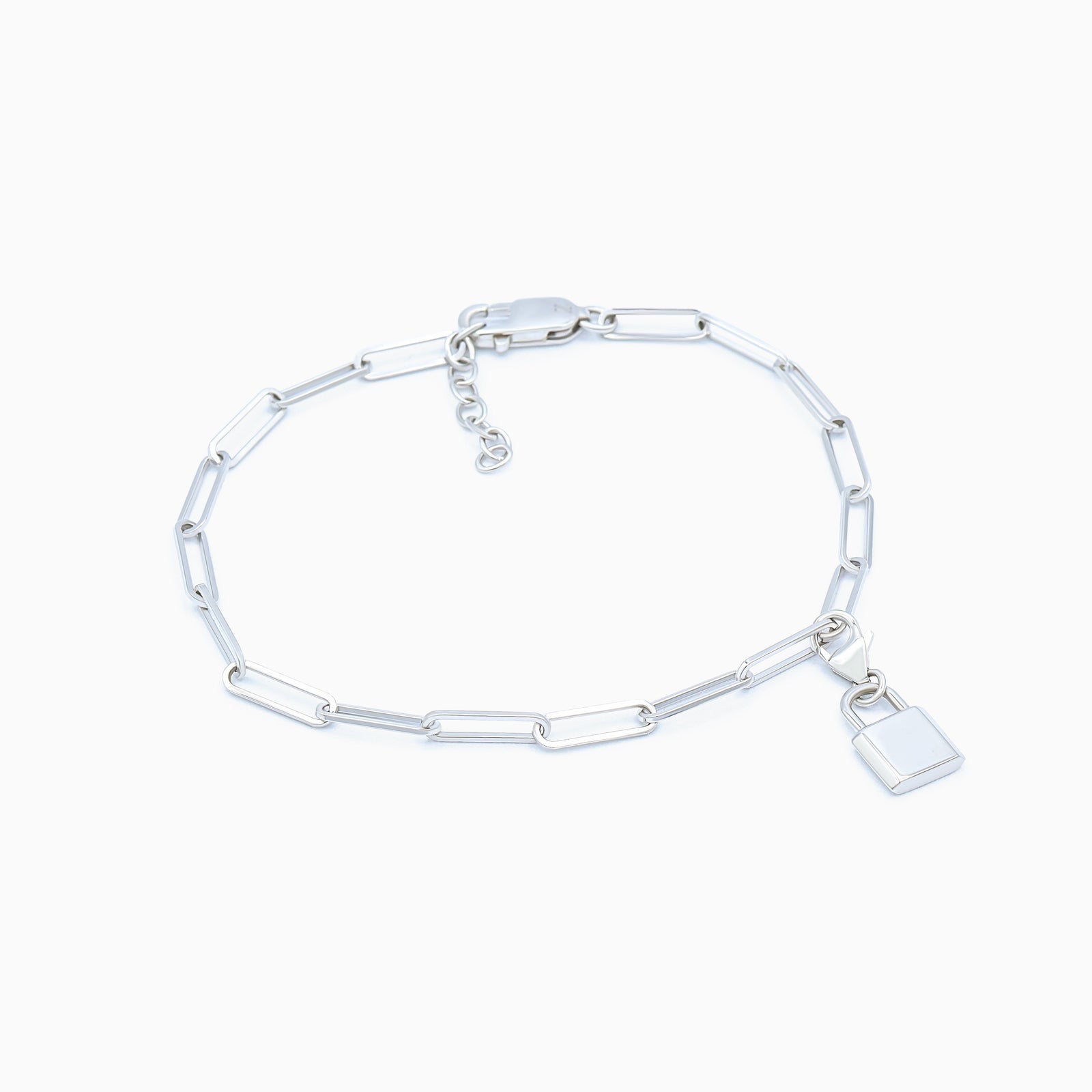 Sterling Silver (With Rhodium Protection)-UNBREAKABLE Chain Link Bracelet with Mini Padlock