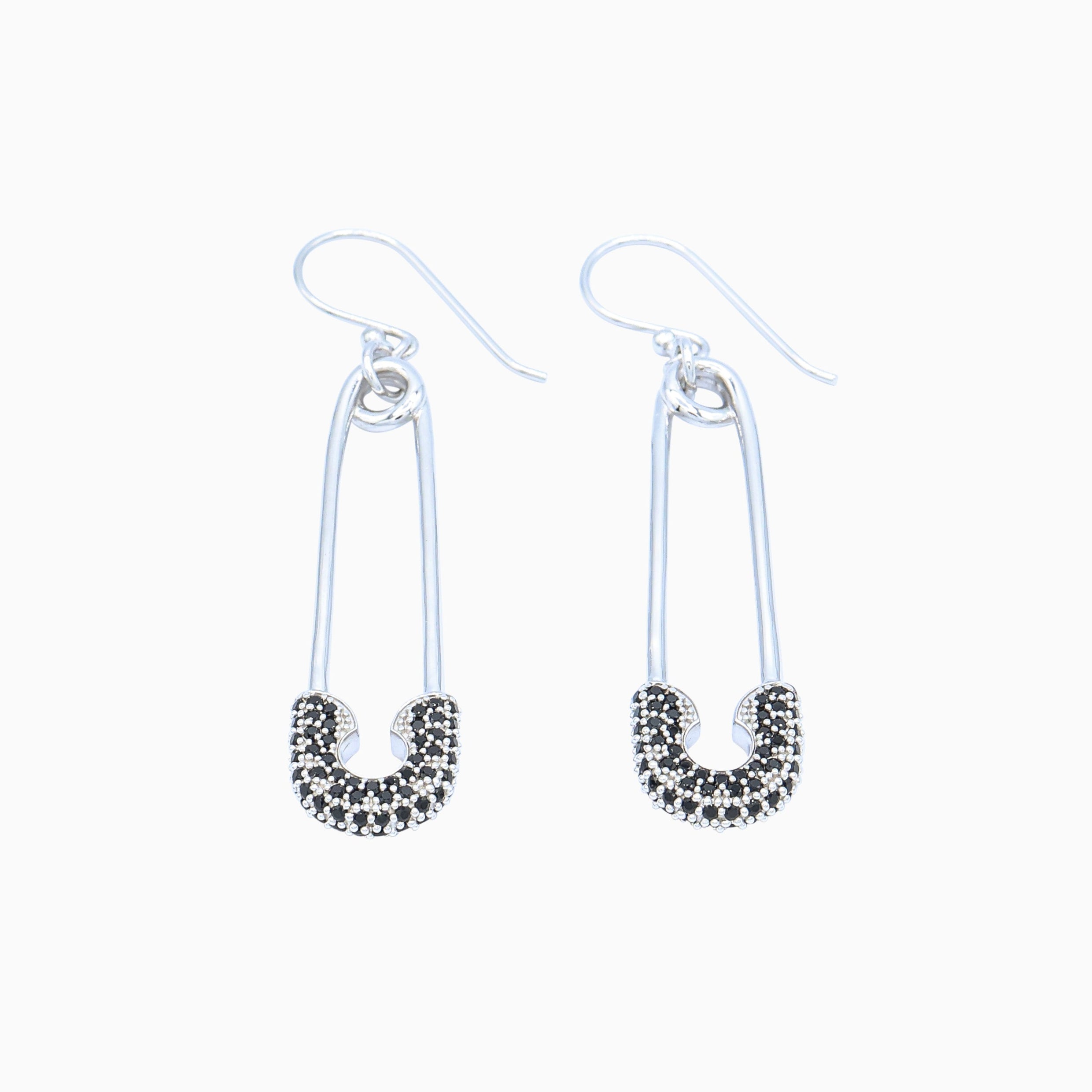 Sterling Silver (With Rhodium Protection)-SOLIDARITY Safety Pin Earrings