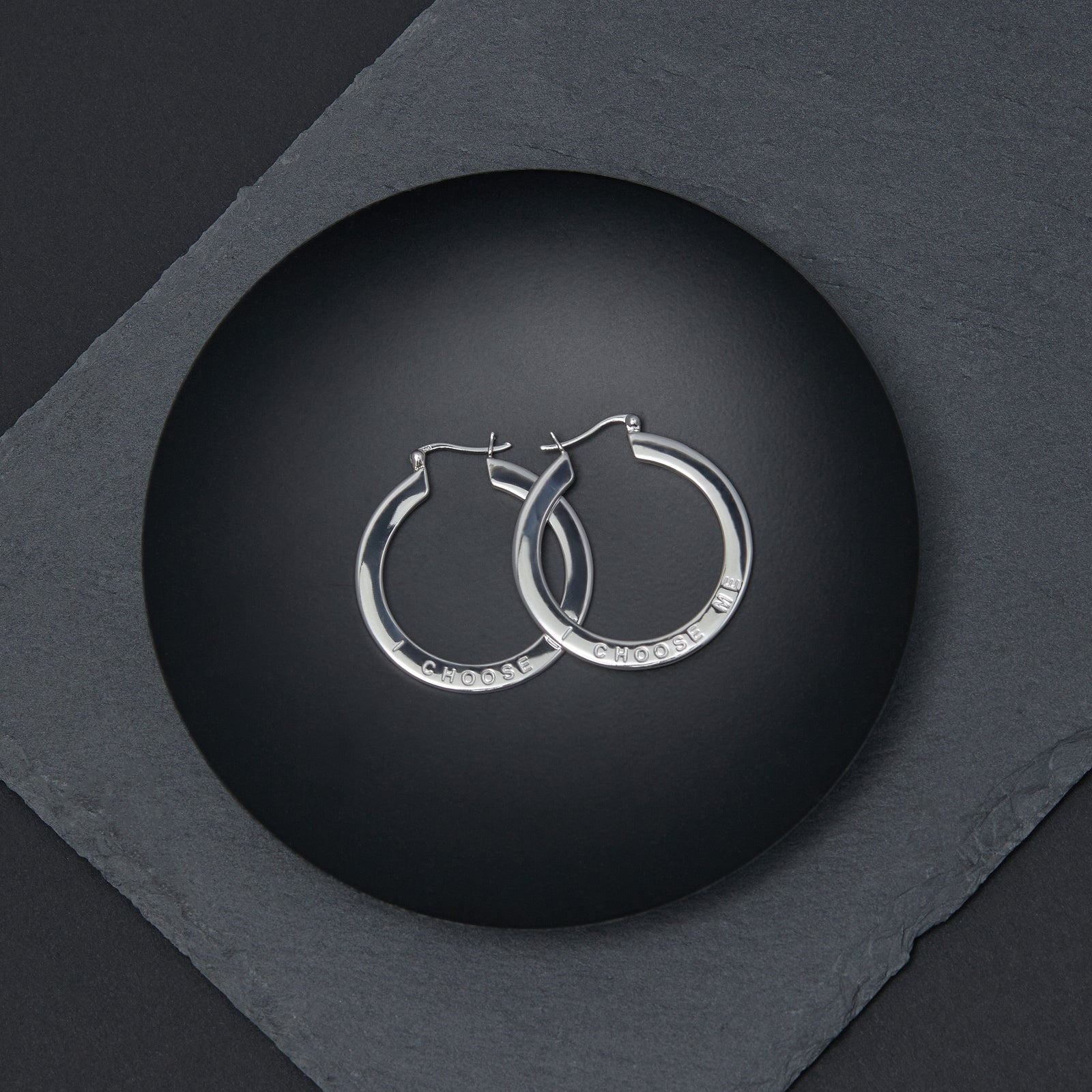 Sterling Silver (With Rhodium Protection)-I CHOOSE ME Hoop Earrings