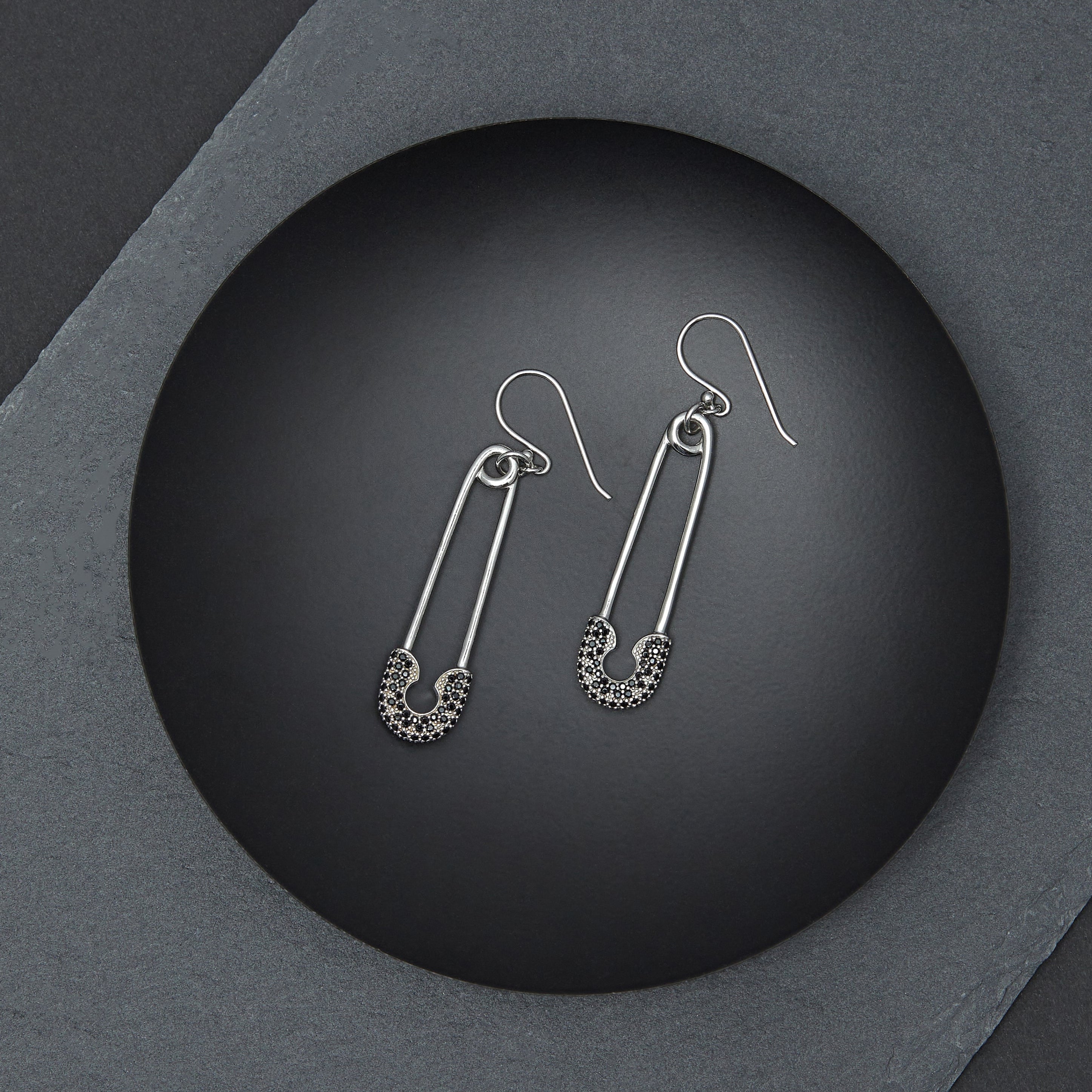 Sterling Silver (With Rhodium Protection)-SOLIDARITY Safety Pin Earrings