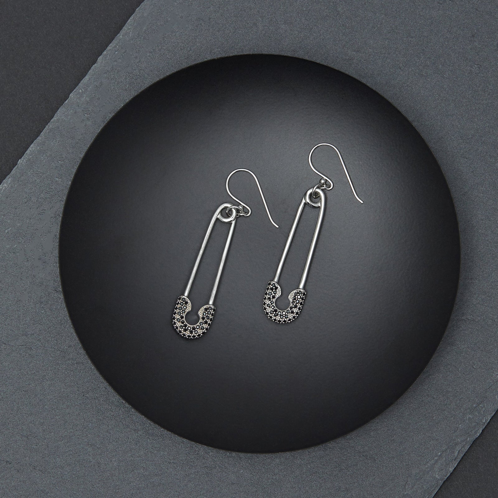 Sterling Silver (With Rhodium Protection)-SOLIDARITY Safety Pin Earrings