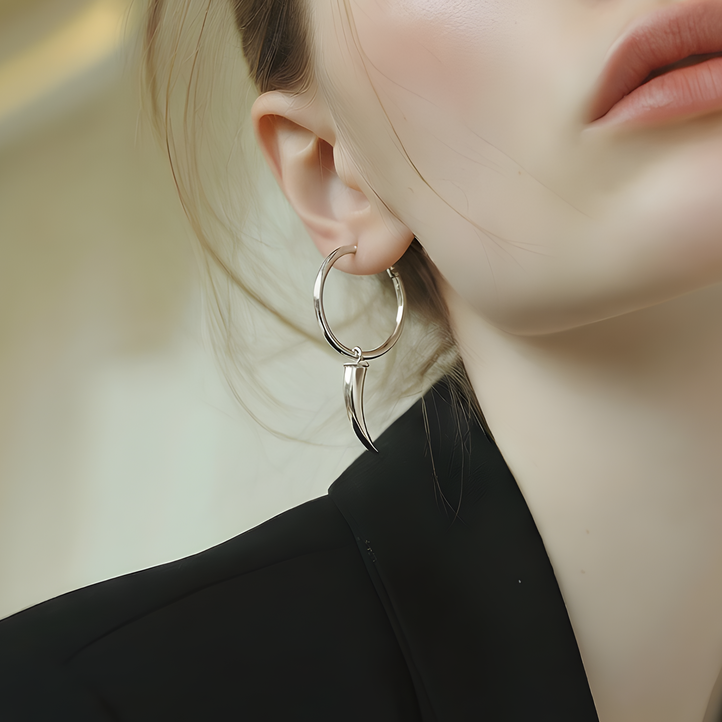 Sterling Silver (With Rhodium Protection)-CLAWS OUT Hoop Earrings With Claw Charm