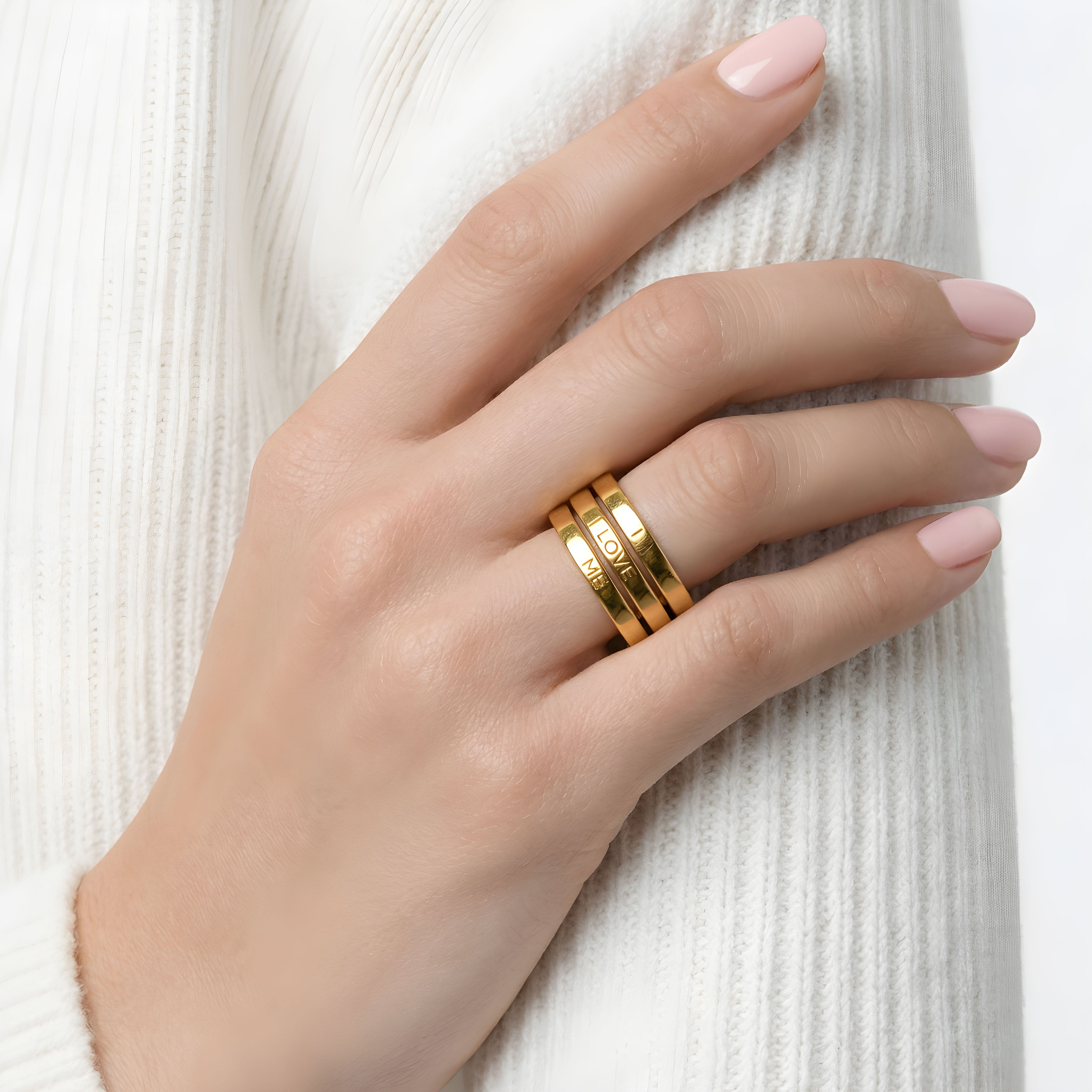 18k Gold Vermeil-I LOVE ME - 3 Ring Set