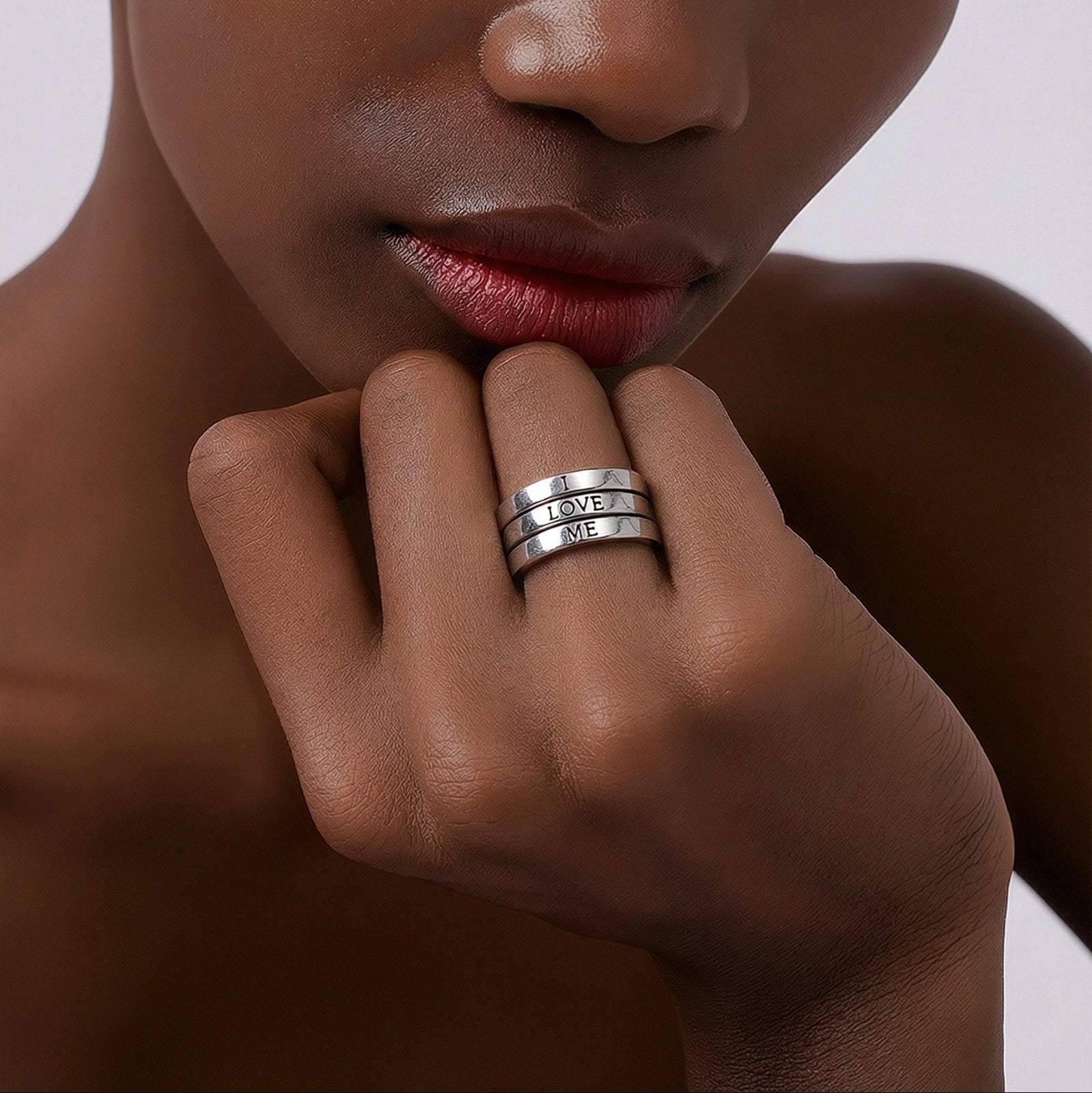 Sterling Silver (With Rhodium Protection)-I LOVE ME - 3 Ring Set