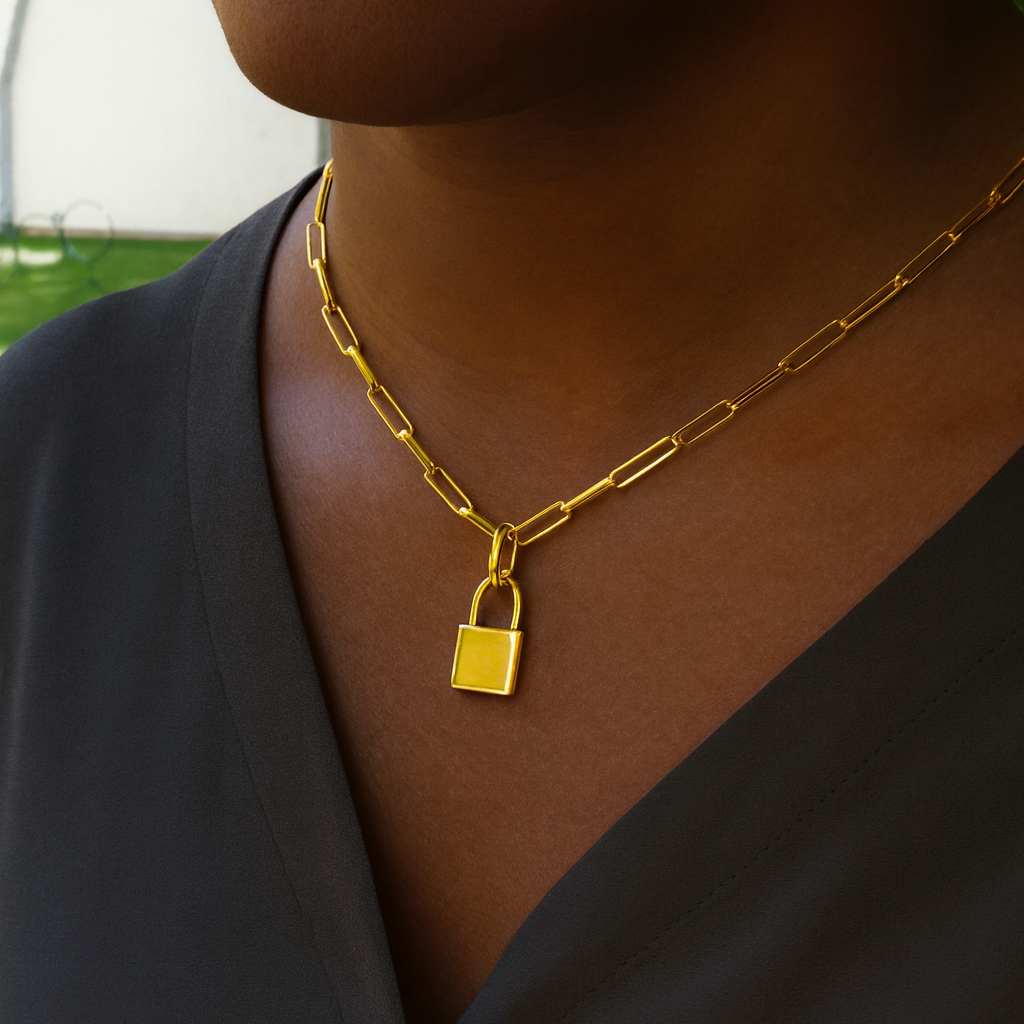 18k Gold Vermeil-UNBREAKABLE Chain Link Necklace With Padlock