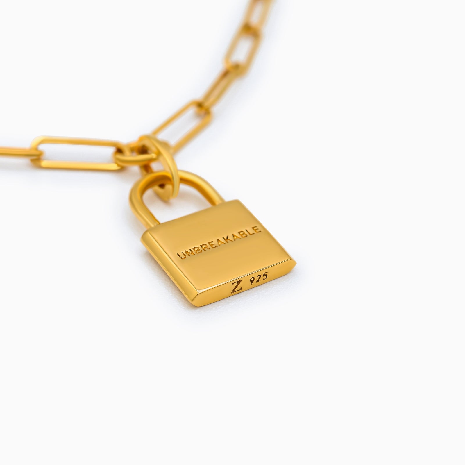 18k Gold Vermeil-UNBREAKABLE Chain Link Necklace With Padlock