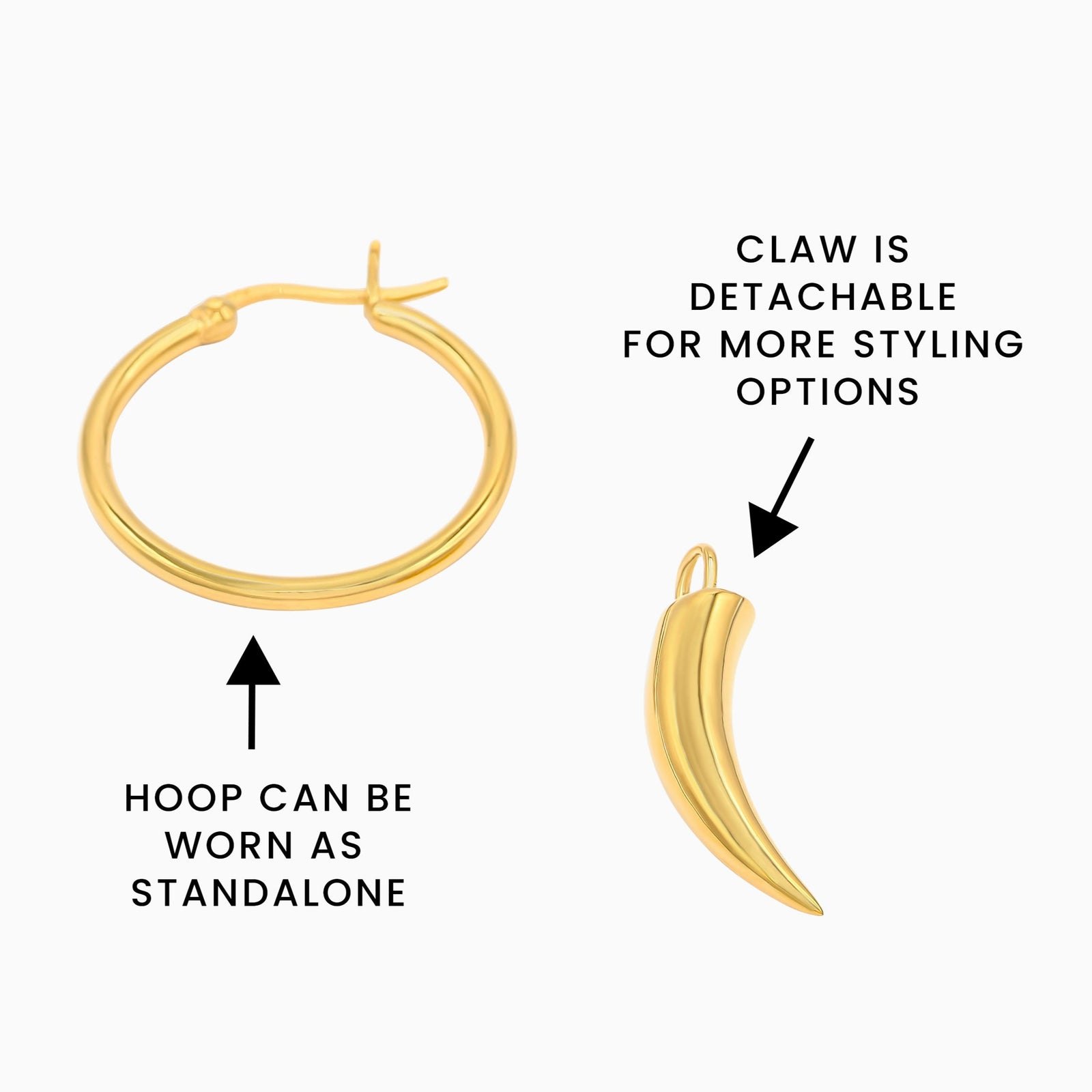 18k Gold Vermeil-CLAWS OUT Hoop Earrings With Claw Charm