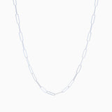 Silver chain link necklace on a white background