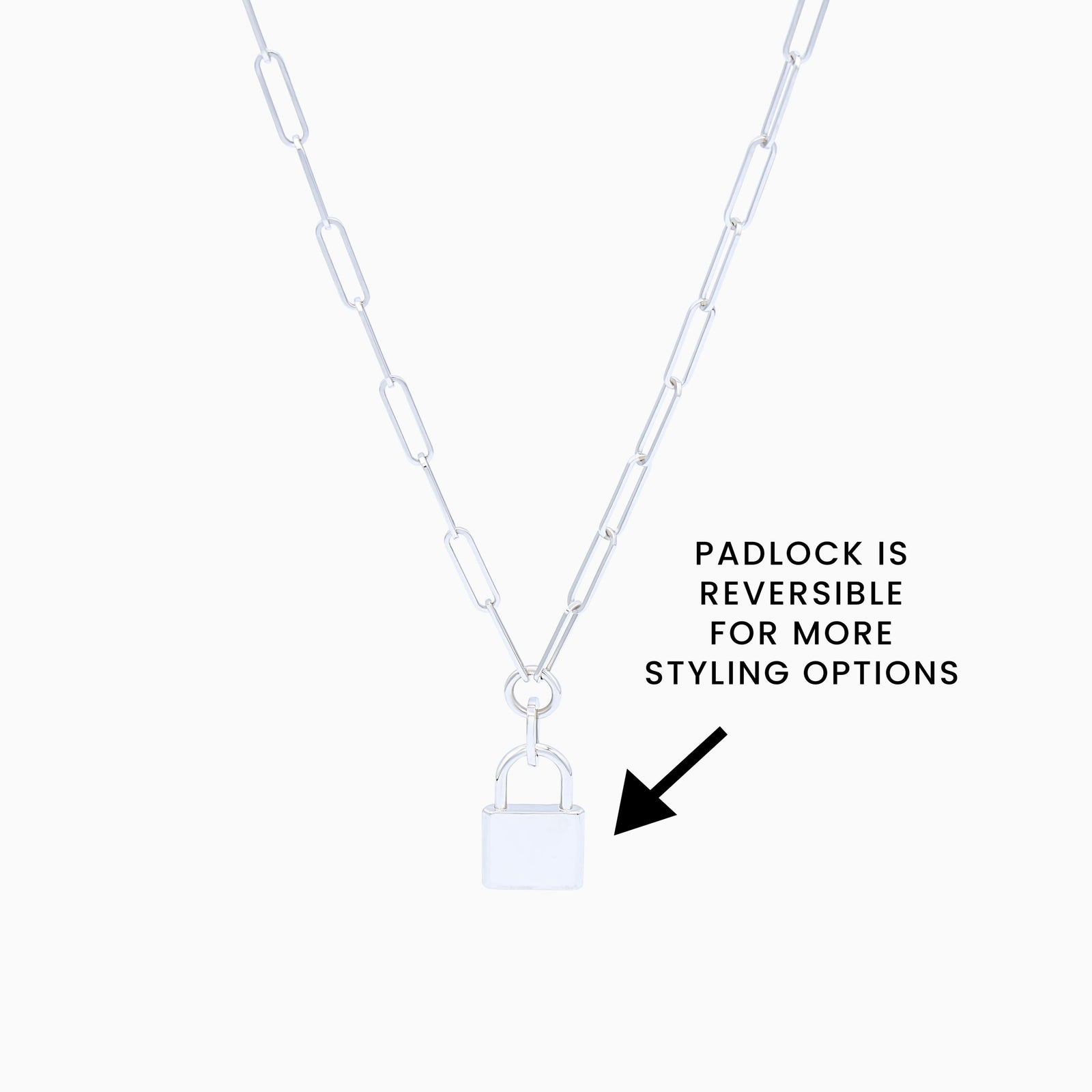Sterling Silver (With Rhodium Protection)-UNBREAKABLE Chain Link Necklace With Padlock