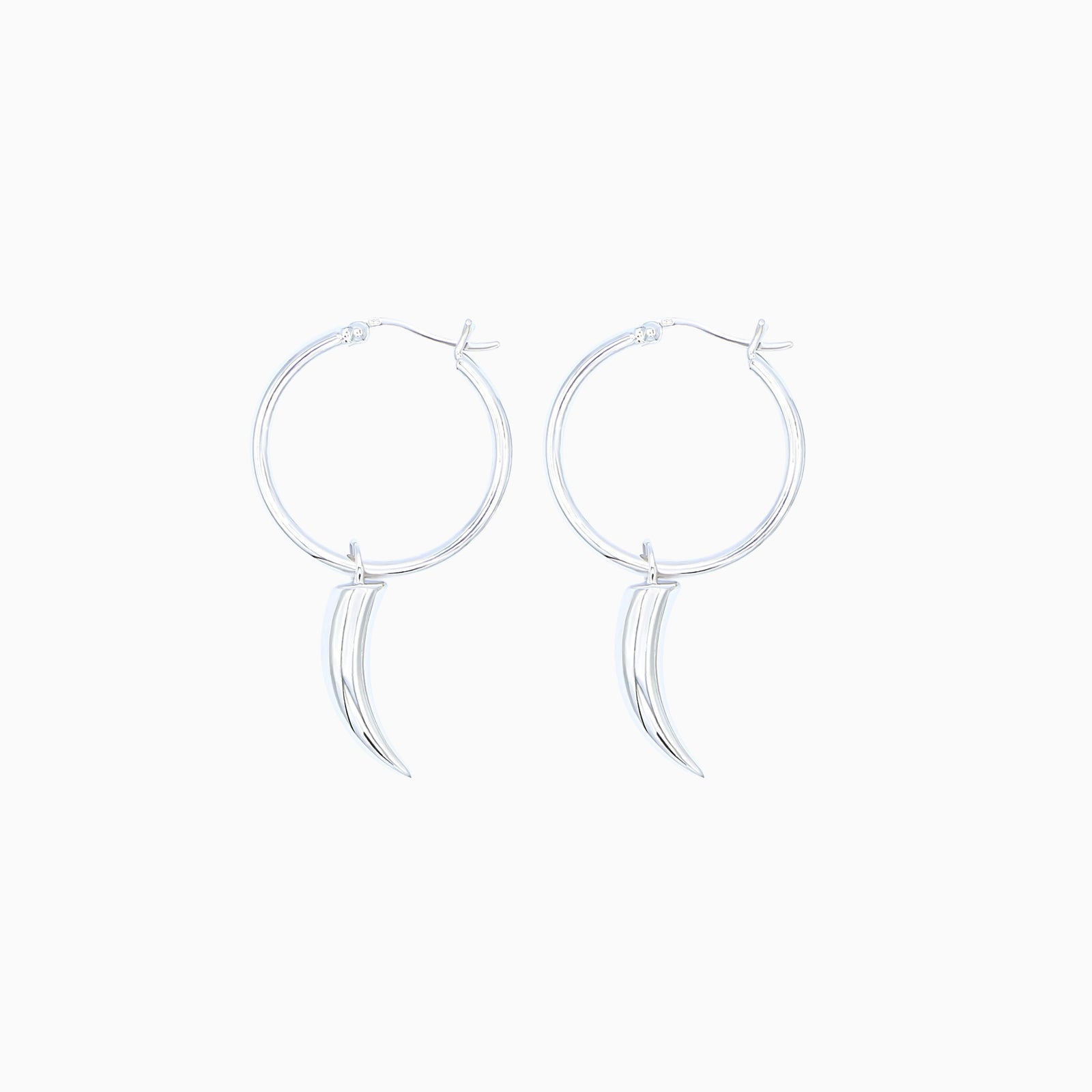 Sterling Silver (With Rhodium Protection)-CLAWS OUT Hoop Earrings With Claw Charm