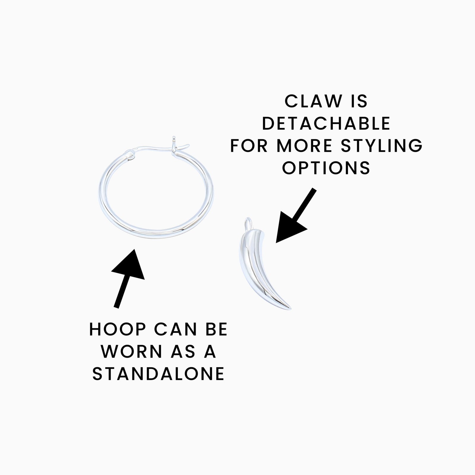 Sterling Silver (With Rhodium Protection)-CLAWS OUT Hoop Earrings With Claw Charm