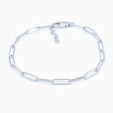Silver chain link bracelet on a white background