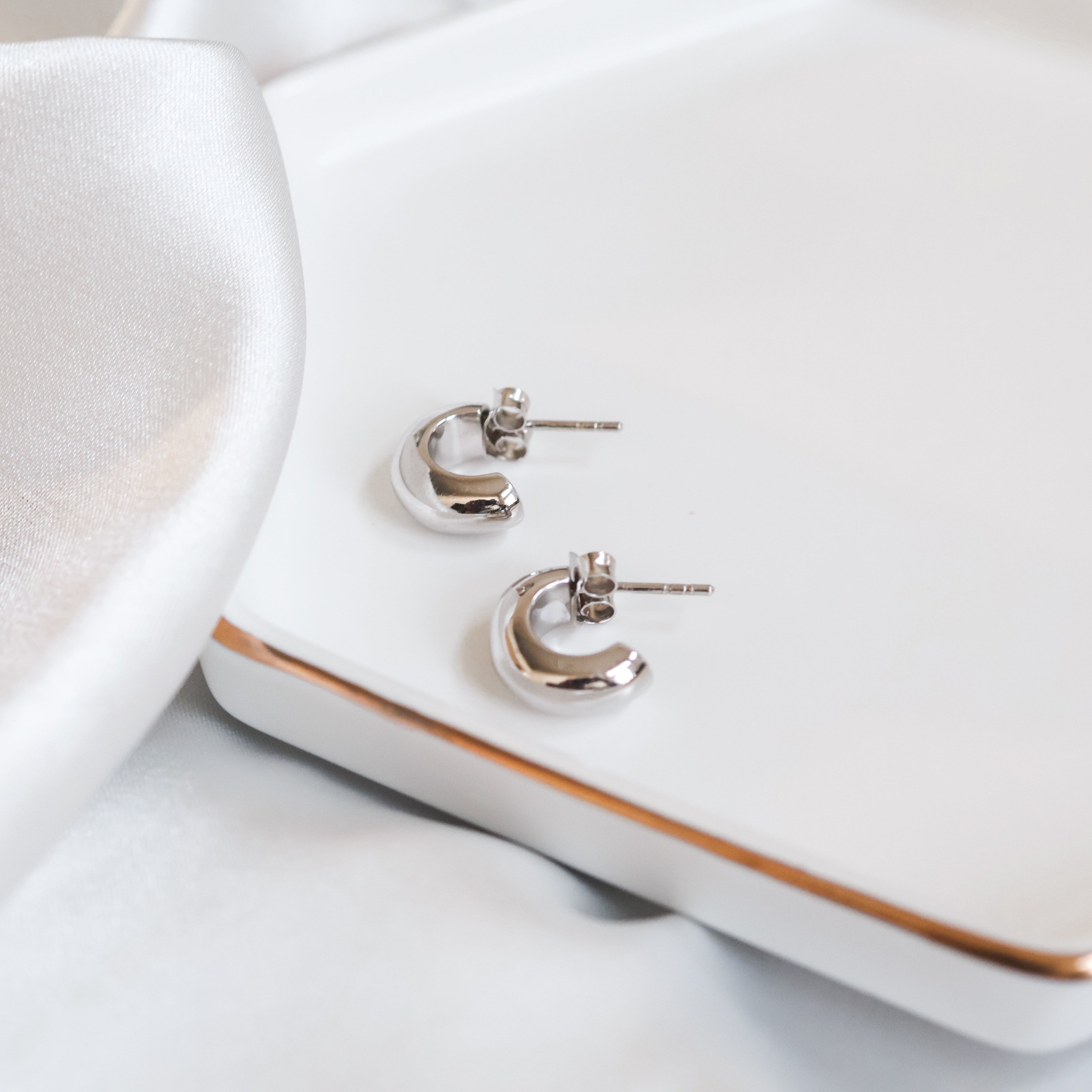 Sterling Silver (With Rhodium Protection)-GO CHUNK YOURSELF Chunky Hoop Earrings - Huggies