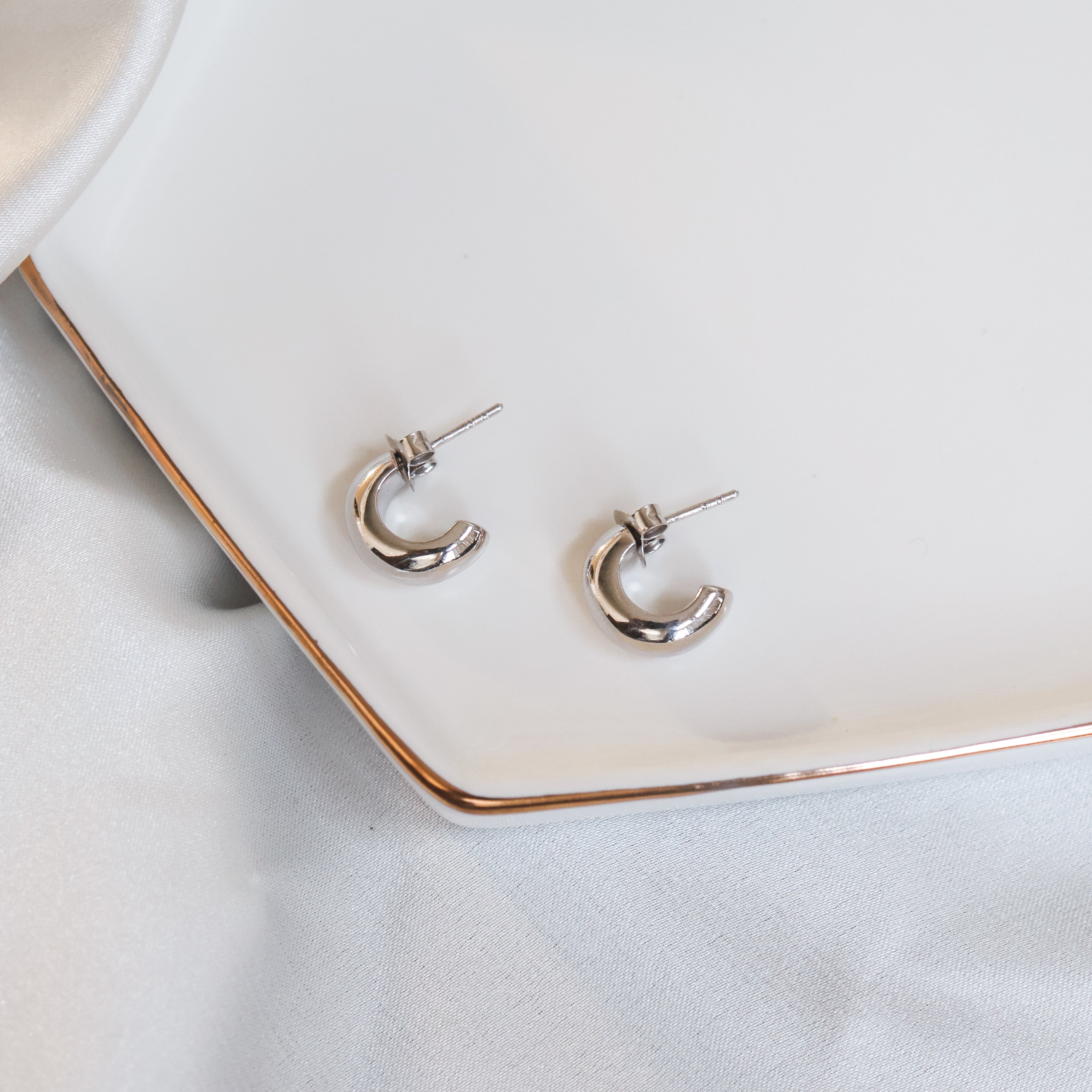 Sterling Silver (With Rhodium Protection)-GO CHUNK YOURSELF Chunky Hoop Earrings - Huggies