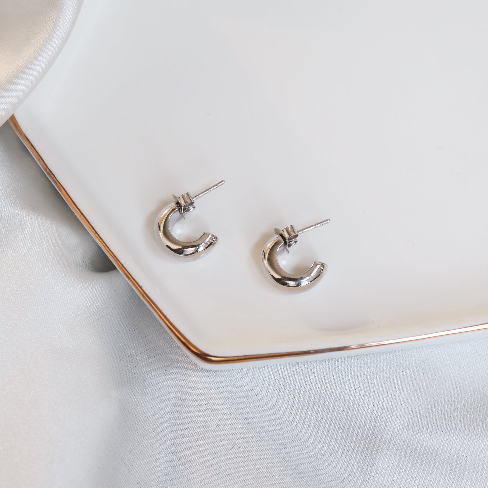 Sterling Silver (With Rhodium Protection)-GO CHUNK YOURSELF Chunky Hoop Earrings - Huggies