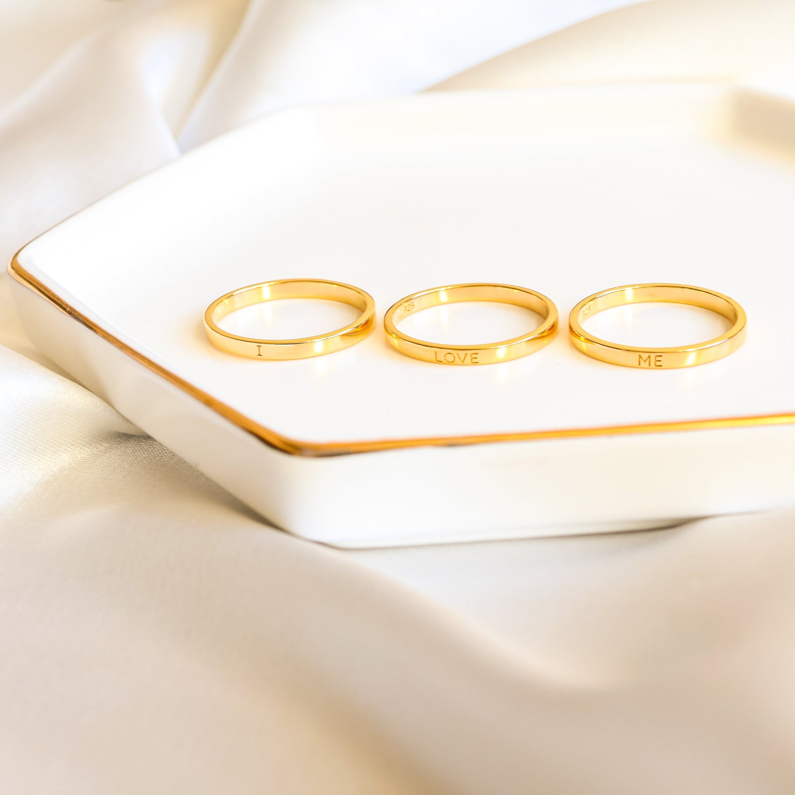 18k Gold Vermeil-I LOVE ME - 3 Ring Set