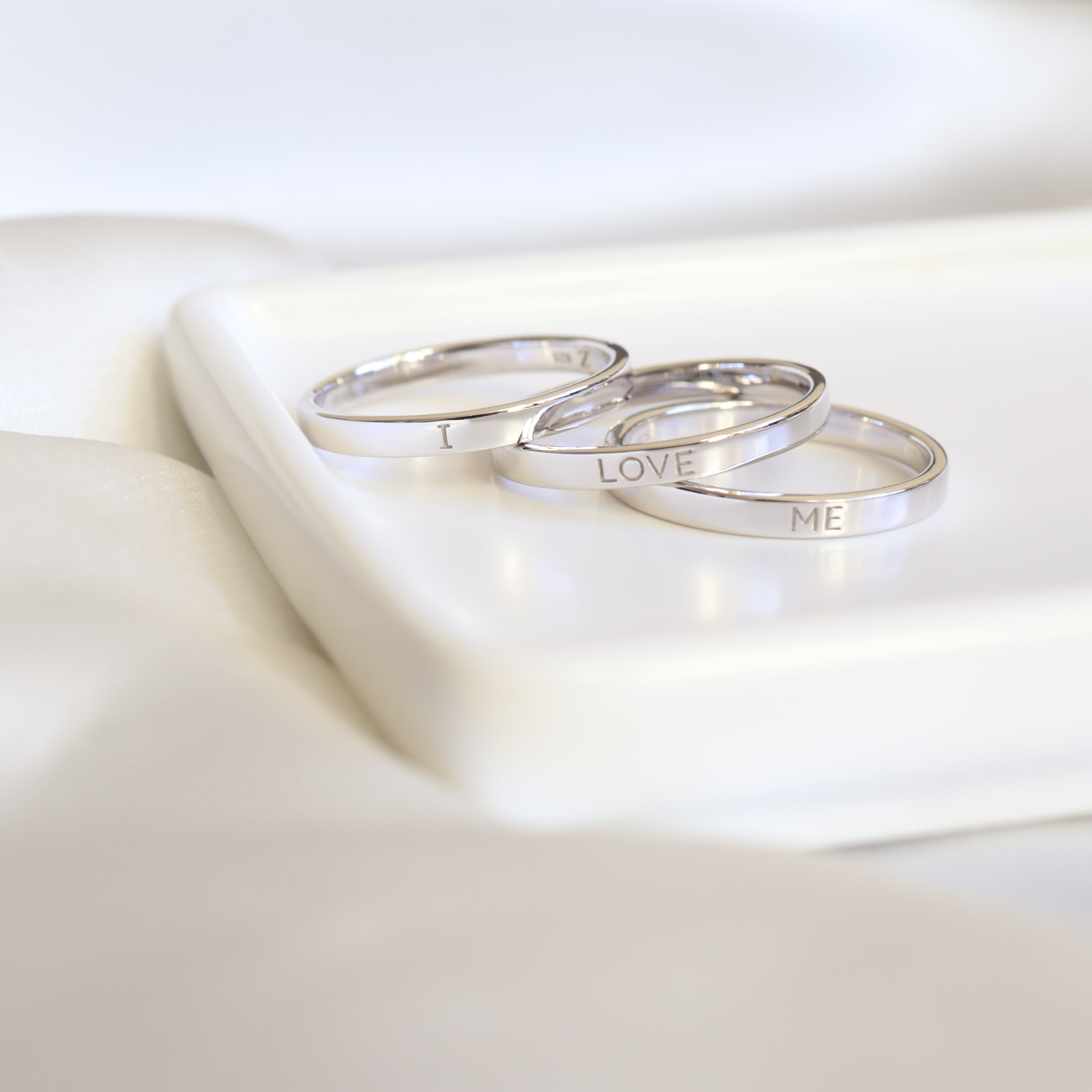 Sterling Silver (With Rhodium Protection)-I LOVE ME - 3 Ring Set