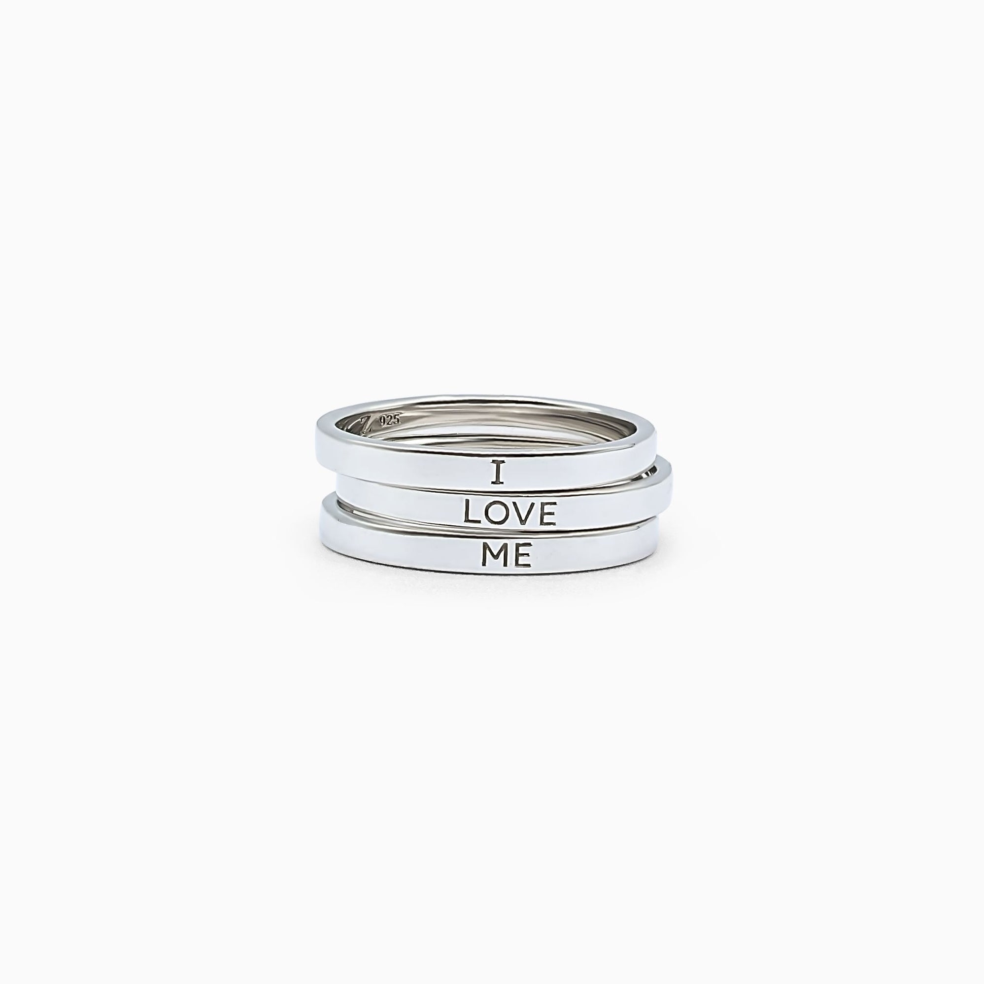 Sterling Silver (With Rhodium Protection)-I LOVE ME - 3 Ring Set