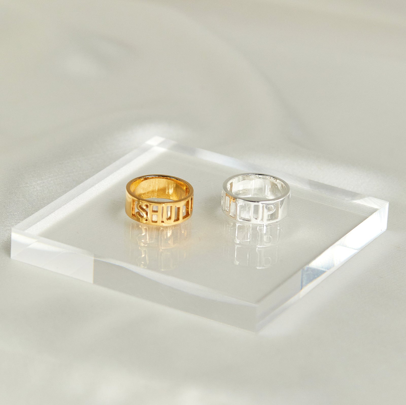 Sterling Silver (With Rhodium Protection)-SHUT UP Ring