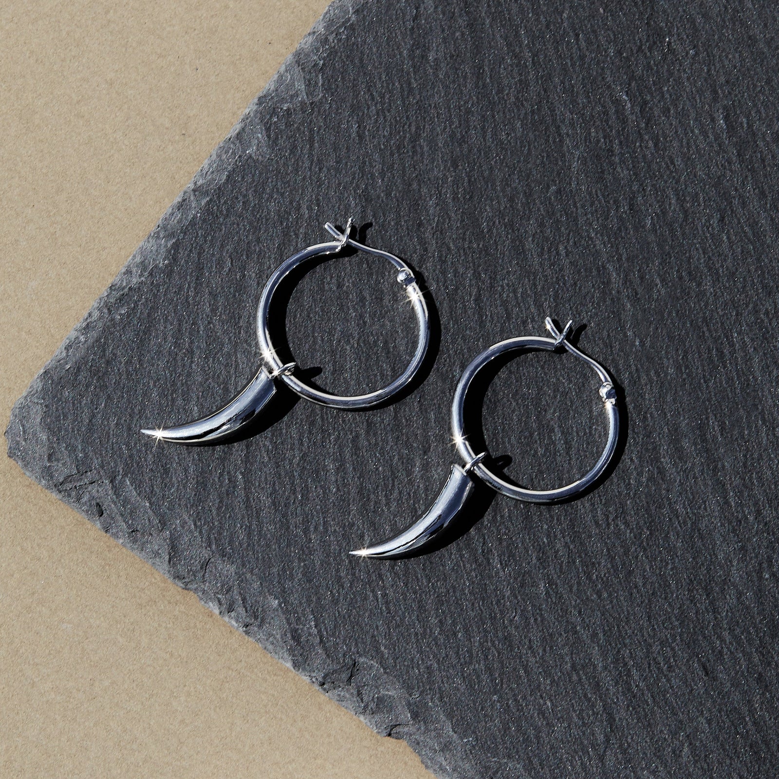 Sterling Silver (With Rhodium Protection)-CLAWS OUT Hoop Earrings With Claw Charm