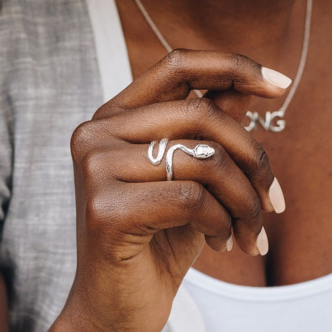 Sterling Silver (With Rhodium Protection)-COLD-BLOODED Snake Ring