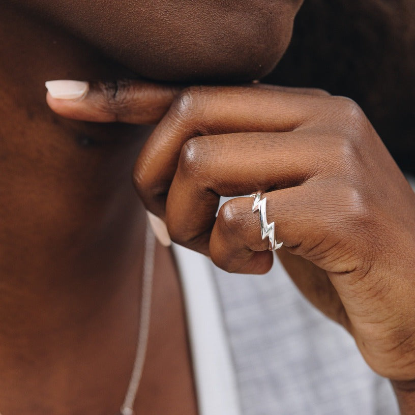 Sterling Silver (With Rhodium Protection)-STRIKING Lightning Bolt Ring