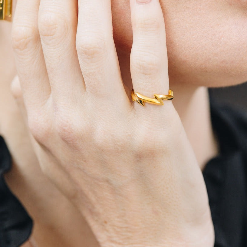 18k Gold Vermeil-STRIKING Lightning Bolt Ring