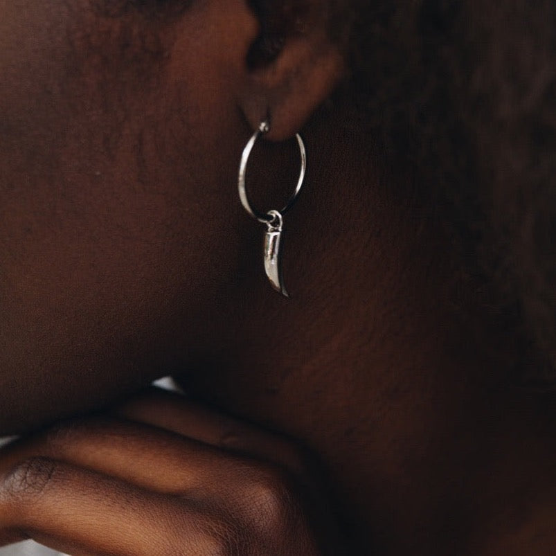 Sterling Silver (With Rhodium Protection)-CLAWS OUT Hoop Earrings With Claw Charm